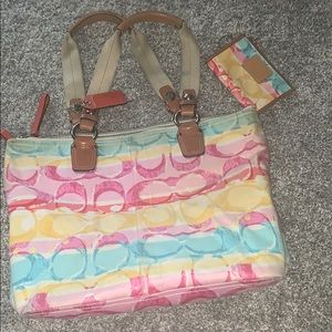 Multi color Coach purse with matching coin purse